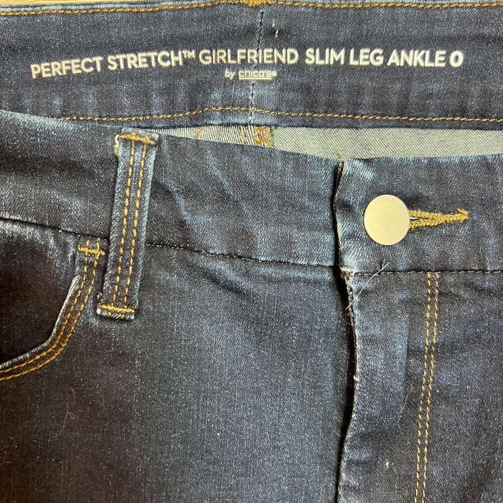 Chico's Ankle Jeans Womens S (0) Perfect Stretch Slim Leg Girlfriend Beaded Hems - Picture 7 of 14
